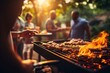 Friends savoring BBQ delights amidst cheerful ambiance - Generative ai