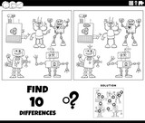Fototapeta  - differences activity with cartoon robots coloring page