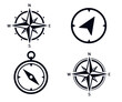 Four images of wind rose, compass and direction of travel