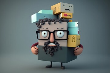 teacher with pixelated face holding several books in a worried mood, Generative AI