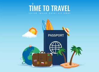 Wall Mural - Travel and tourism concept. Advertising template. Vector