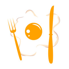 Fried egg with forks and knives