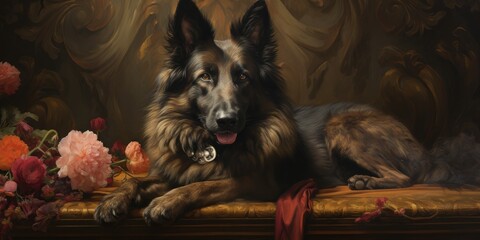 Wall Mural - pastor belga oil painting of a Belgian Shepherd breed with a regal presence and attention to detail Generative AI Digital Illustration Part#060723