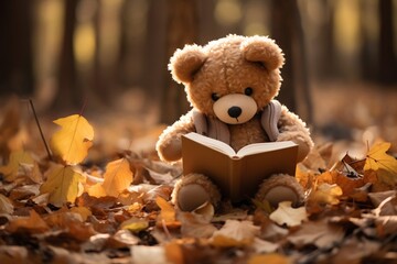 An adorable teddy bear engrossed in a book, Generative Ai