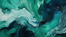 Watercolor Paint Background In Shades Of Teal Blue And Green, With A Fluid Texture