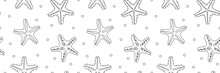 STARFISH SEAMLESS PATTERN. Graphic Design Print Starfish In Line Style. Starfish Pattern. Seamless Line Art Starfish Pattern. Vector Illustration Background For Summer Fabric, Textile, Wrapping Paper