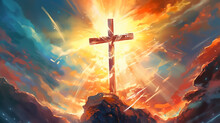Spiritual Illustration Jesus Cross Christianity Background. Generative Ai