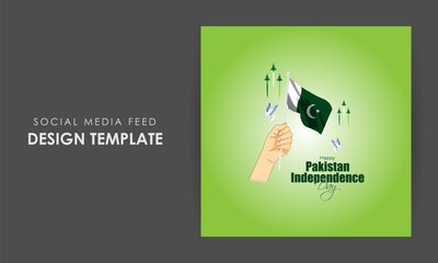 Wall Mural - Vector illustration of Happy Pakistan Independence Day social media story feed mockup template