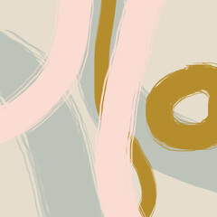Fototapete - Modern abstract illustration with organic shapes and brush stroke lines. Pastel colors and simple minimalist composition. Wall art , poster, invitation or business card idea.