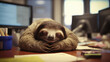 © Valeriia - Tranquil sloth finding solace in an office setting, embodying a calm and serene atmosphere that promotes relaxation and work-life balance AI generated