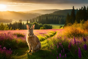 Wall Mural - rabbit in the meadow  generated Ai