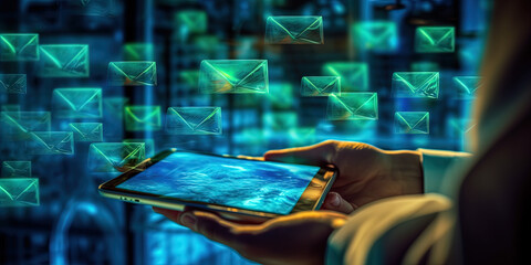 Sending and receiving emails. Concept modern communication. Generative AI.