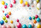 Beautiful happy birthday Background With Balloons, cake with candel and happy birthday texted on it Generative Ai technology