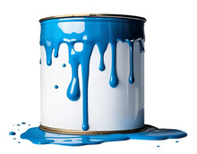 Paint Can Dripping Blue Paint On White Background, AI Generated