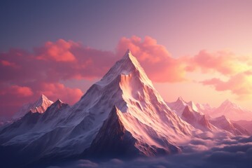 Wall Mural - General view of mountain peak and pink clouds, created using generative ai technology