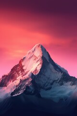 Wall Mural - General view of snowy mountain peak and pink clouds, created using generative ai technology