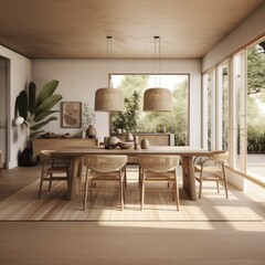Wall Mural - dining room interior with table plants and decorations created using generative ai technology