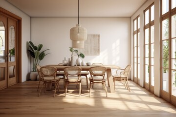 Wall Mural - dining room interior with table, plants and decorations created using generative ai technology