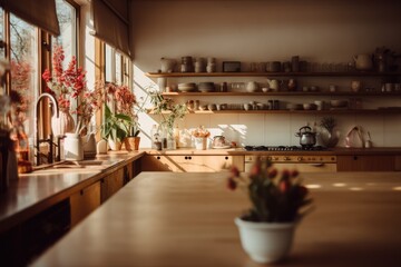 Wall Mural - kitchen interior with plants, decorations and equipment created using generative ai technology