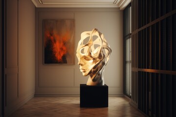 Wall Mural - close up of stone woman's face sculpture in modern interiors, created using generative ai technology