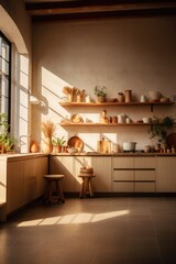 Wall Mural - kitchen interior with plants, decorations and equipment created using generative ai technology