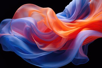 Wall Mural - blue and orange silk material on black background, created using generative ai technology