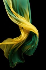 Wall Mural - yellow and green silk material on black background, created using generative ai technology