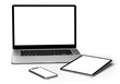 Laptop, Smartphone, Tablet mockup isolated with transparent screen and shadows png topview	
