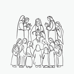 Wall Mural - Continuous line drawing of Jesus Christ vector illustration Bible words