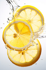 Wall Mural - Two slices of lemon falling into the water. Generative AI.