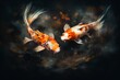 Watercolor art of two vibrant koi fish serenely gliding in a pool, isolated on blank background. Generative AI