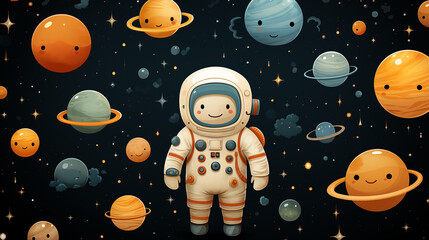 Wall Mural - Generative ai cute astronaut space pattern.