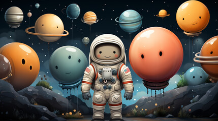 Wall Mural - Generative ai cute astronaut space pattern.