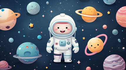 Wall Mural - Generative ai cute astronaut space pattern.