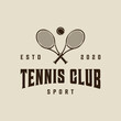 © zyxroun - Crossed tennis rackets logo vintage vector illustration template icon graphic design. sport sign or symbol with ball for club or tournament concept