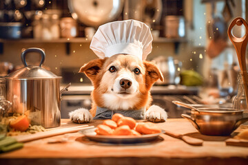 dog in a chef's hat and apron cooking conception ai generated art