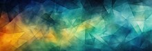 Geometric Lines Abstract Crystalline Blue Yellow Green Panoramic Background. Generative AI