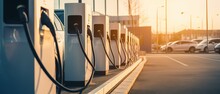 Modern Fast Electric Vehicle Chargers For Charging Car In Park,  Generative AI