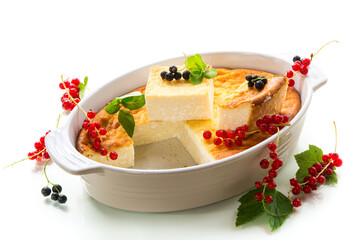 Wall Mural - cottage cheese sweet casserole with fresh berries