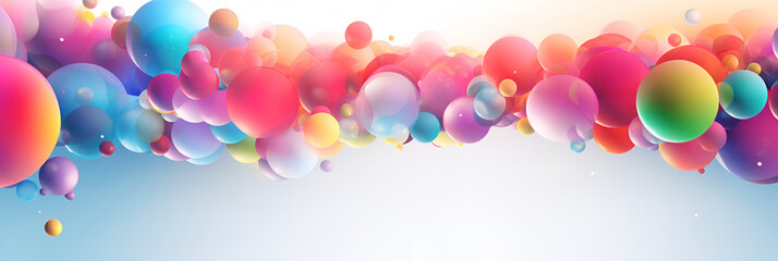 Abstract composition with multicolored flying spheres or balloons. Multicolored bubbles background with copy space. Colorful rainbow matte anf glossy balls of different size on white background