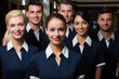 Friendly and professional hotel staff team, group photo. Generative AI.