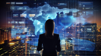 Global business smart innovation technology networks, Businesswoman and internet network connection, economic development, business deal, marketing planning, digital marketing plan and strategy