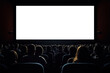 Cinema with blank white screen. Add image, video or logo design. Copy space. Generative Ai