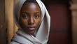 © © Ai Factory - Portrait of a beautiful young african woman wearing hijab looking at camera