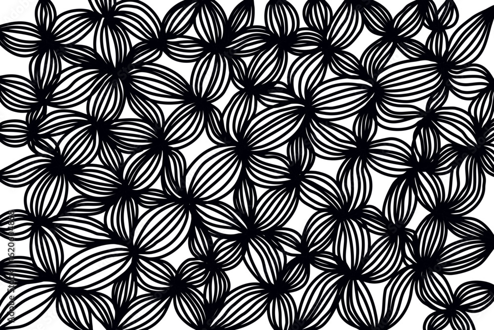 Abstract black and white background. Hand drawn black wavy lines on ...