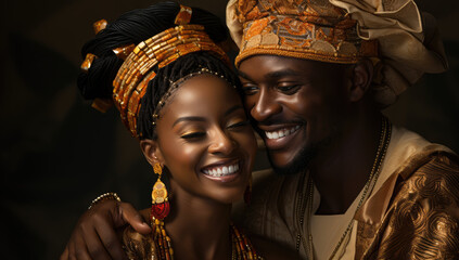 Wall Mural - Radiant Love. Black Couple Smiling in Their Wedding Celebration. Joyful Union Concept Elegance and Unity