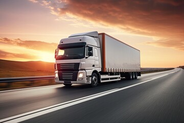 Logistic truck carrying goods on the road. Transportation, supply chain and shipping concept. Generative AI