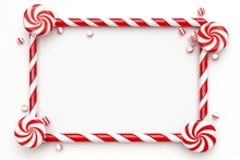 Christmas Candy Cane Square Frame With Red And White Striped. Xmas Border With Striped Candy Lollipop Pattern. Blank Christmas And New Year Template On Isolated White Background. Generative AI