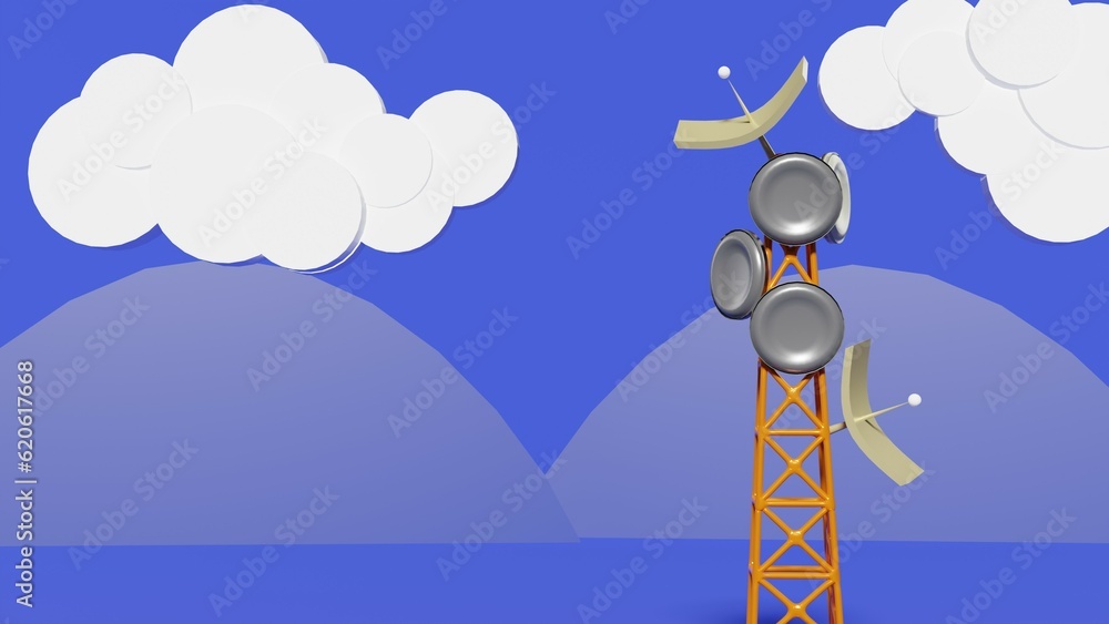Toer Transmitting Signal A 3D rendering signal transmission tower that transmits signals ...