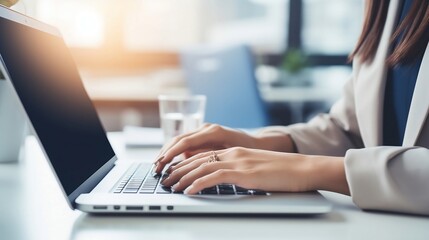 woman typing on a laptop - Search Engine Woman with french nails